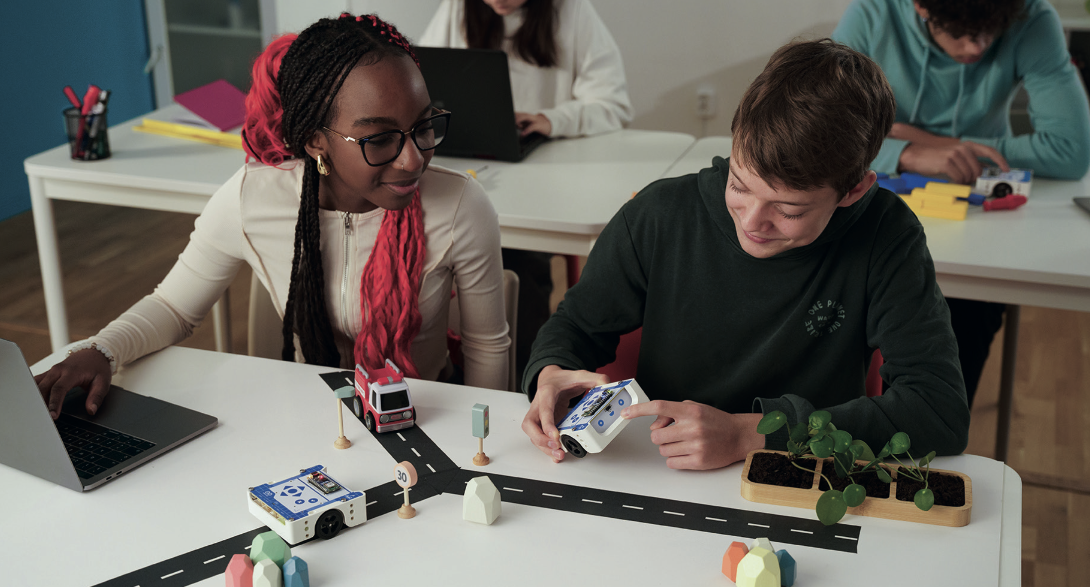 High school learners with a coding project